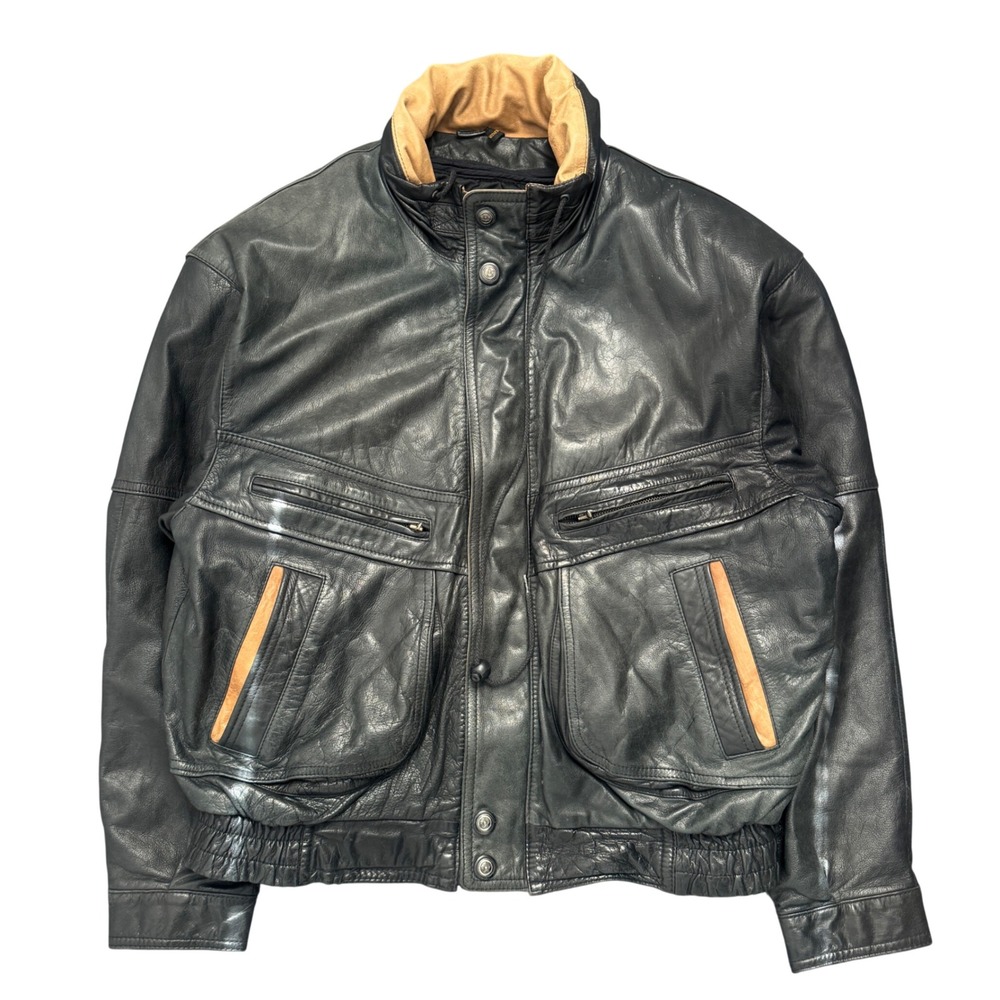 Adler Mens XL Black Leather Thinsulate Insulated Bomber Jacket Vintage Utility